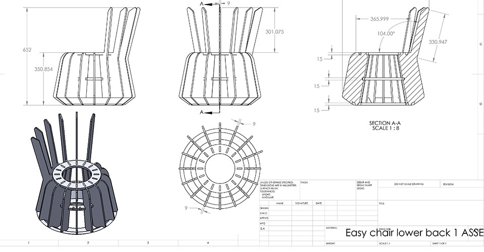 CAD drawings of a chair