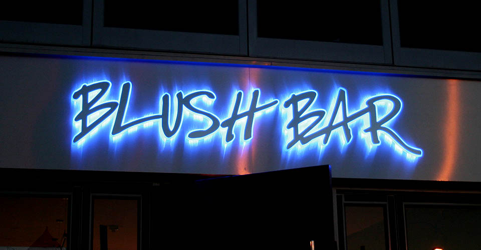 Blush Bar LED Illuminated backlit screen with stand off mirror finished acrylic letters